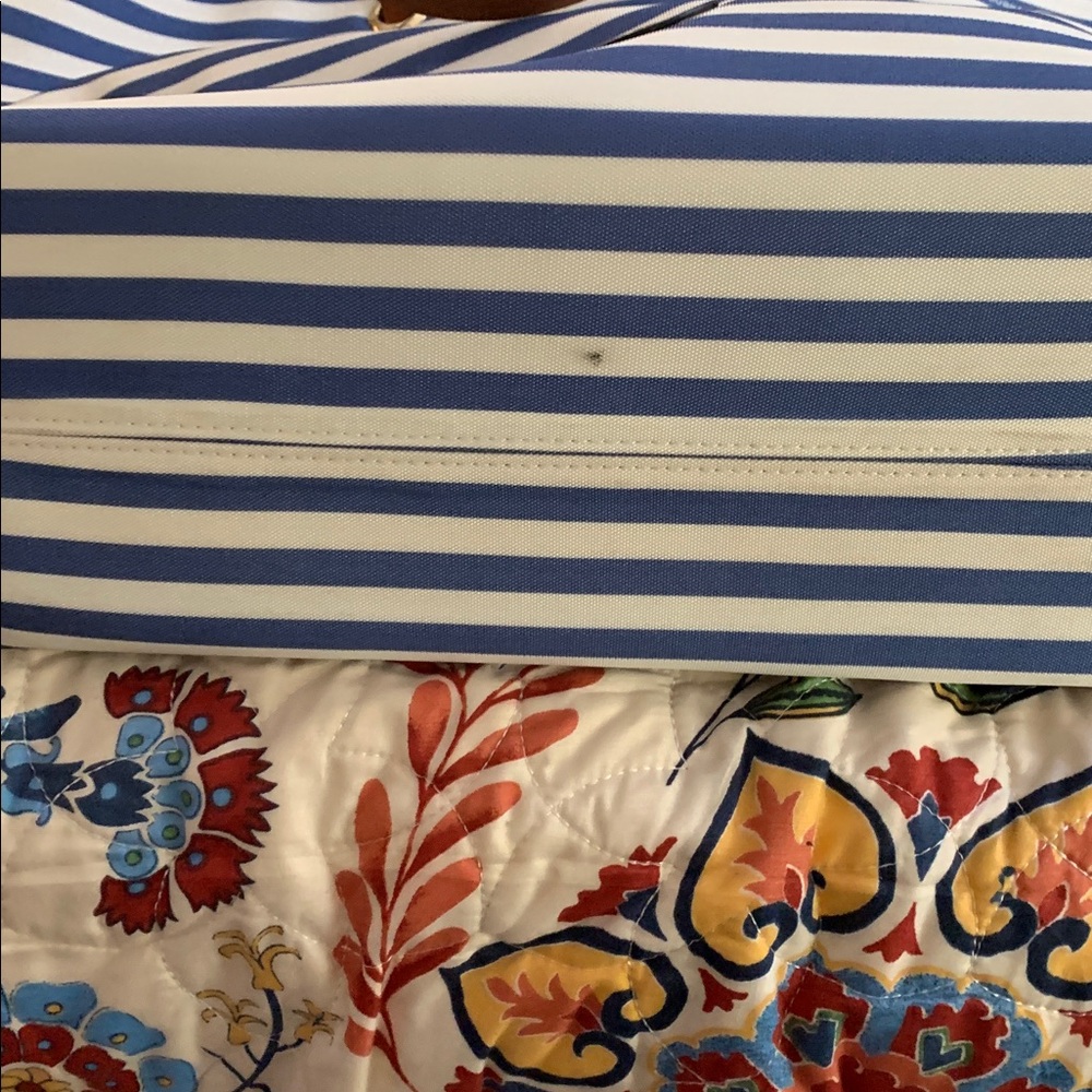 Dooney & Bourke Navy and White Striped Tote with Brown Trim - Picture 5 of 6